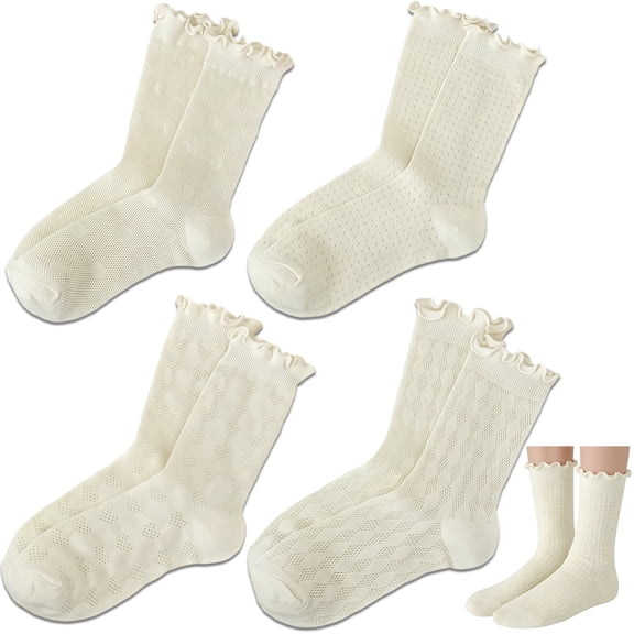 8 Pairs Women's Ruffle Socks Casual Lace Cotton Crew Summer Ultra Thin Cute Frilly Ankle Socks for Women