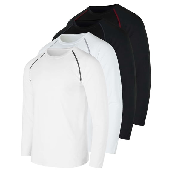 Real Essentials 4 Pack: Men's Compression Long-Sleeve T-Shirt Athletic Cold Weather BaseLayer (Available In Big & Tall)