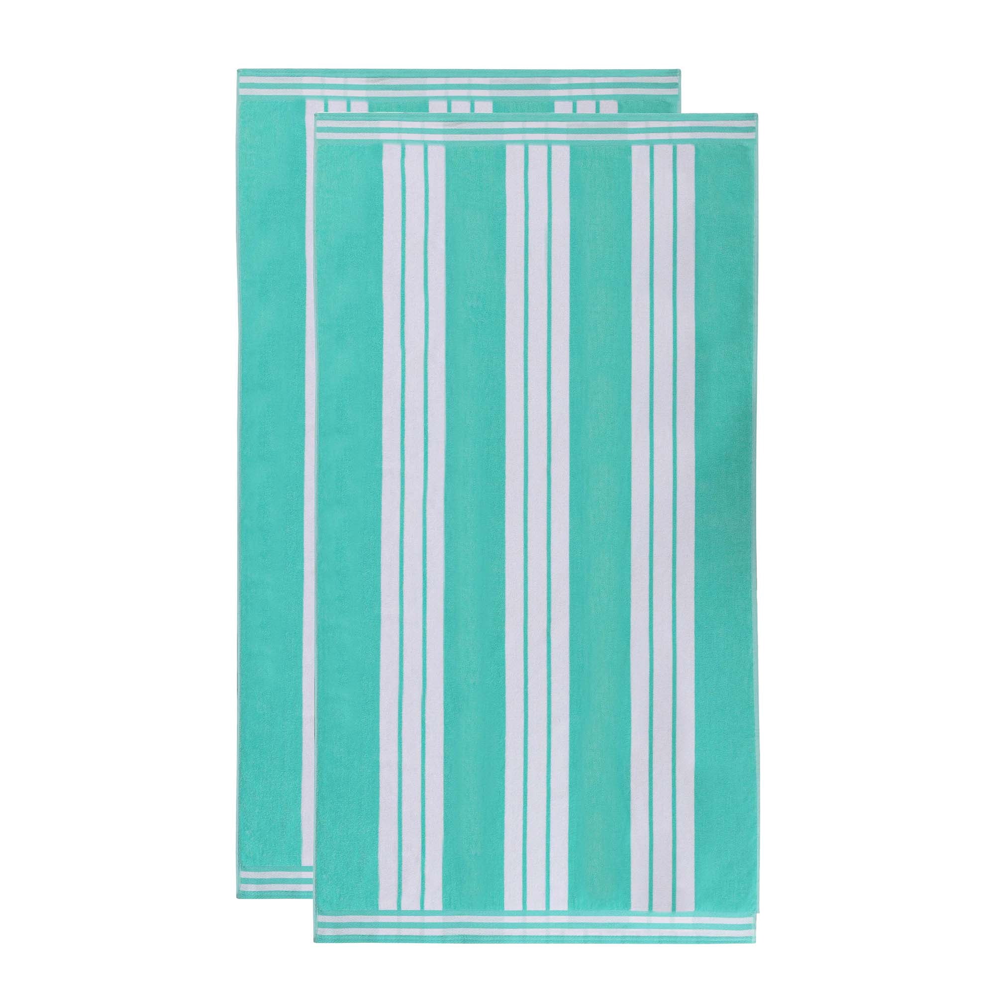 Superior Cotton Striped Oversized Beach Towel Set of 2, 34" x 64", Mint
