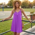 thumbnail image 2 of EANJE Women Summer Sleeveless Casual Sundress Loose Fit V Neck Button Front Short Dresses Spaghetti Strap Beach Mini Dress With Pockets Purple 2XL, 2 of 5