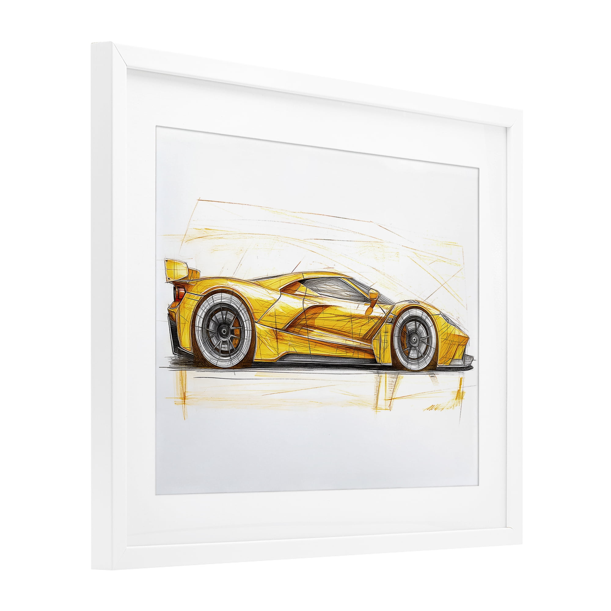 Stupell Industries Yellow Sports Car Whimsicality White Framed Print Under Glass, design by Steve Hunziker