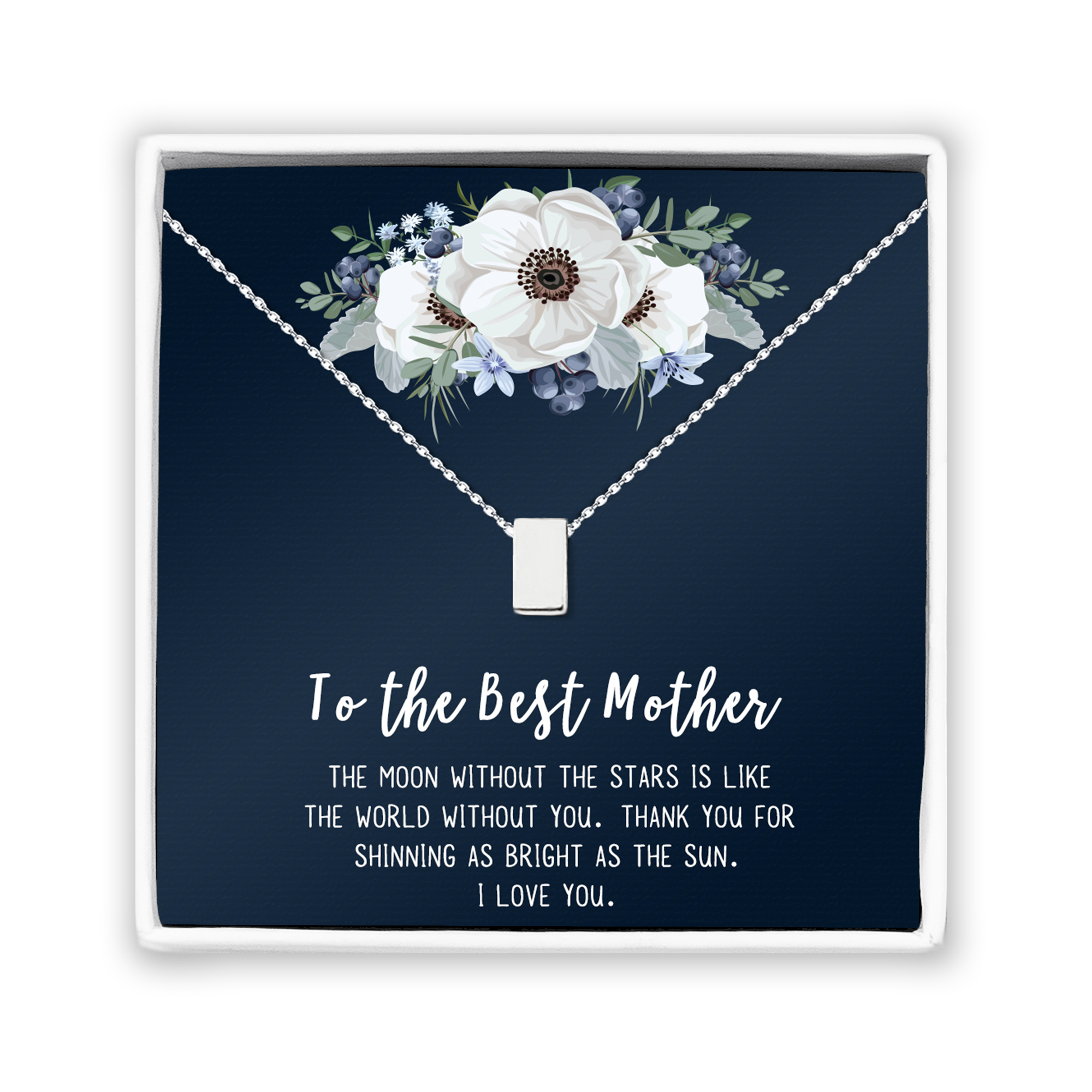 To The Best Mother Mother's Day Gift, Gift for Her, Gift for Her, Mother's Day Jewelry with Card, Card and Necklace Set for Mother's Day, Gift for Mom [Silver Cube, No-Personalized Card]