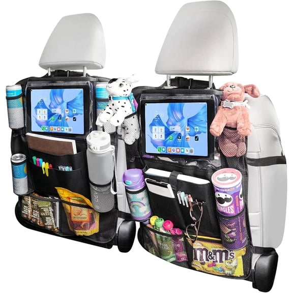WIKCOVER Car Storage Organizer 2 PCS,Car Backseat Organizer for Kids Durable Waterproof Oxford Fabric with Touchable Tablet Holder 8 Mesh Pockets and 2 Pockets for Snacks Toys