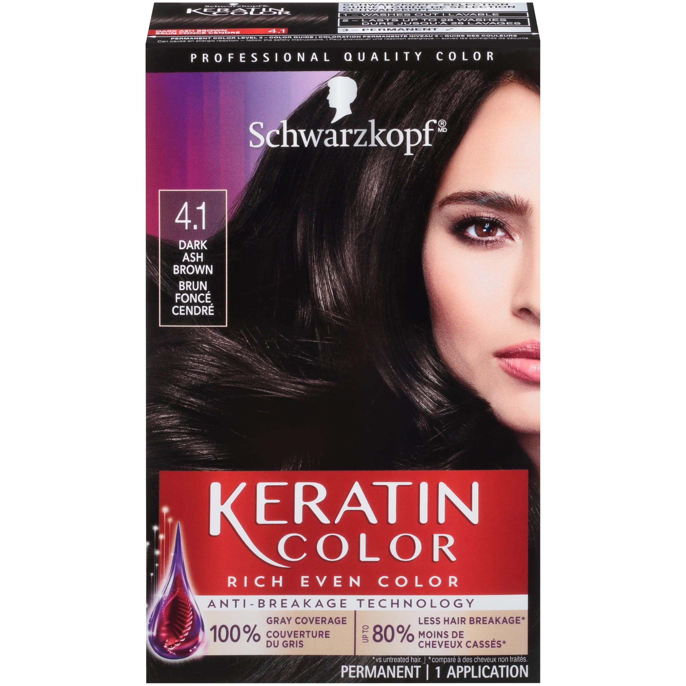 Schwarzkopf Keratin Color Permanent Hair Color Cream,  Dark Ash Brown -  