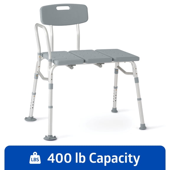 Medline Shower and Bathtub Chair Transfer Bench, Sturdy, 400 lb Weight Capacity, Aluminum, Gray