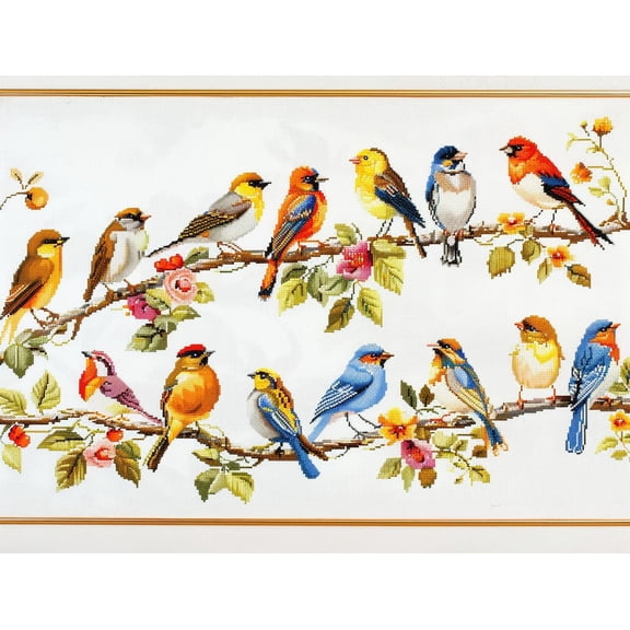 Many Colorful Birds on Branch DIY 11CT Stamped Cross Stitch Kits for Beginners Easy Needlepoint Embroidery Counted Cross Stitch Art Craft for Wall Decoration 20x28inch(3)
