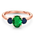 thumbnail image 3 of Gem Stone King 1.45 Ct Oval Green Nano Emerald Blue Sapphire 18K Rose Gold Plated Silver Ring, 3 of 6