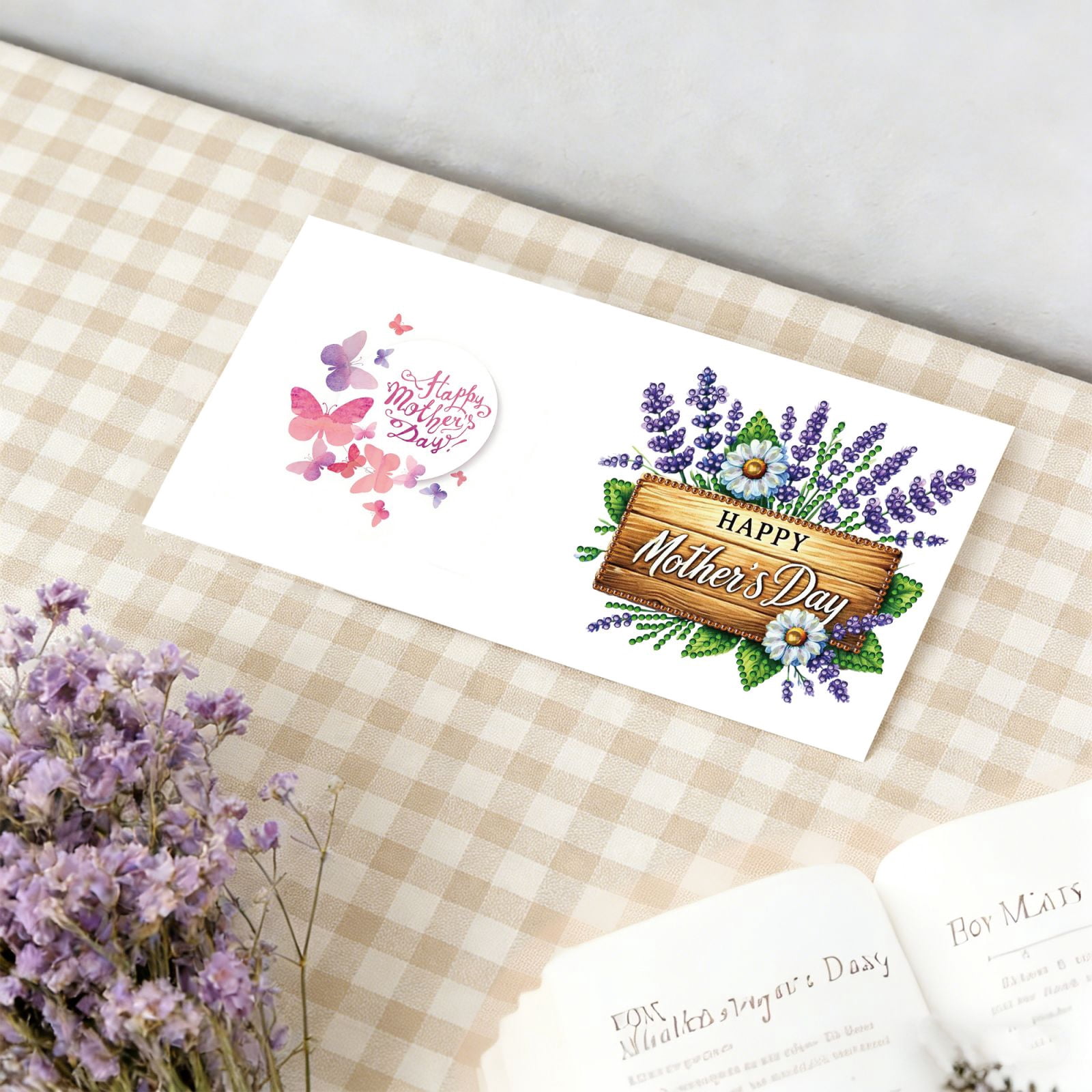 FLOPESN DIY Mother's Day Diamond Art Greeting Card Kit with White Envelope, 5.91X11.81in Flowers Theme, Creative Design Blessing Gift Folding Card Set