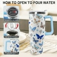 thumbnail image 4 of Butterfly Tumbler with Handle and Straw 40 oz Blue Butterfly Cup Coffee Travel Mug Stainless Steel Insulated Water Bottle Butterflies Stuff Decor Gifts for Women Teenage Bridesmaid, 4 of 6