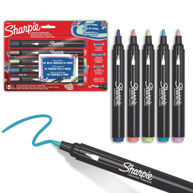 Sharpie Creative Markers, Earth Tones, Water-Based Acrylic Markers, Bullet Tip, Assorted Colours, 5 Count