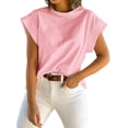 thumbnail image 3 of Women Summer Cap Sleeve Tank Top Crew Neck Solid Casual Basic Tee Shirt, 3 of 6