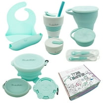BrushinBella Baby Feeding Set - Collapsible Feeding Supplies for Travel - Food Grade Silicone Suction Baby Bowl, Baby Plate, Baby Bib, Baby Spoons First Stage - Cute Baby Eating Supplies Toddler Gift