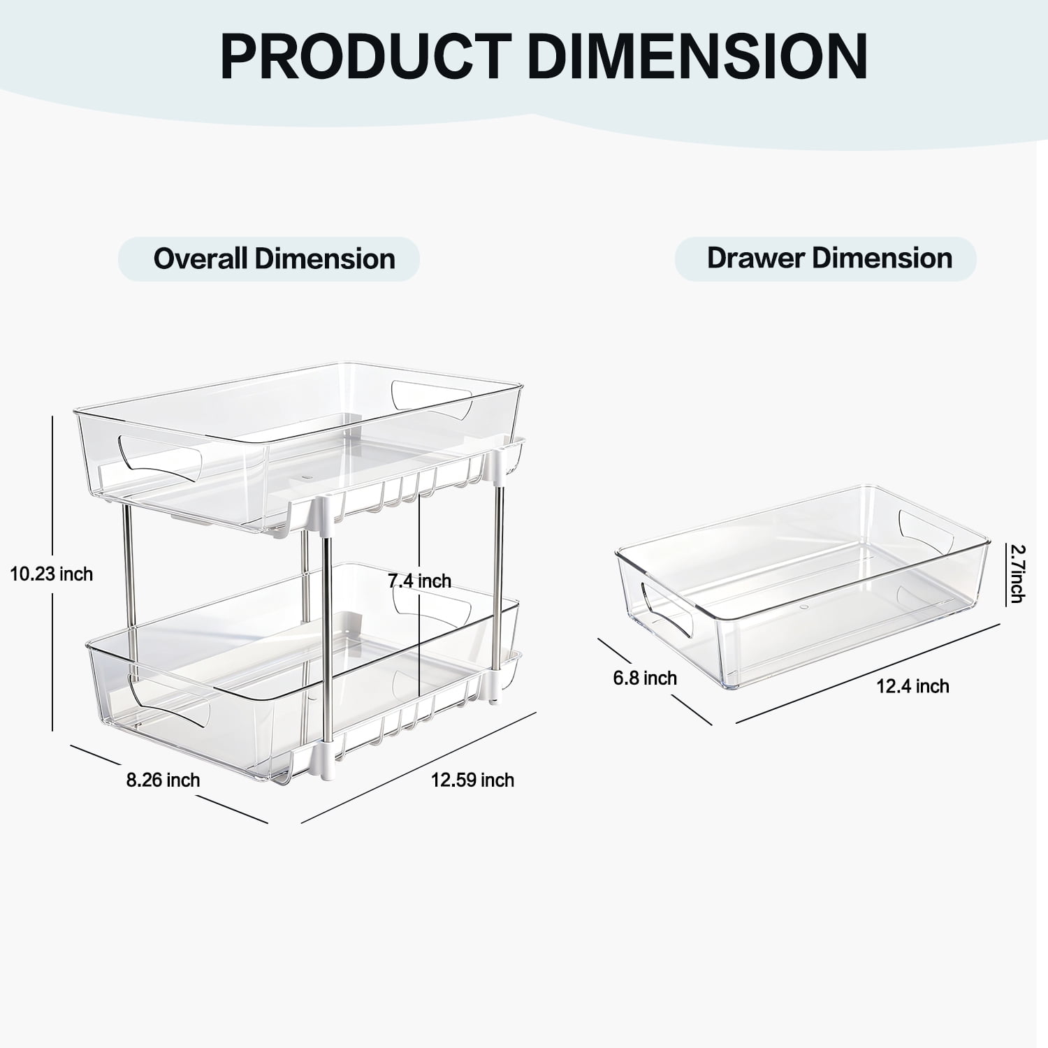 4 Pack Bathroom Organizer, 2 Tier Under Sink Organizers Vanity Countertop Storage Container, Kitchen Cabinet Drawers Bins, Pull-Out Organization for Pantry, Spice, White & Clear