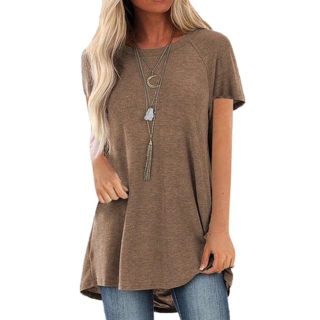 Qarigey Camisa de mujer con cuello y manga corta en color liso Prendas para la parte del cuerpo Caqui M Qarigey AP001654-17