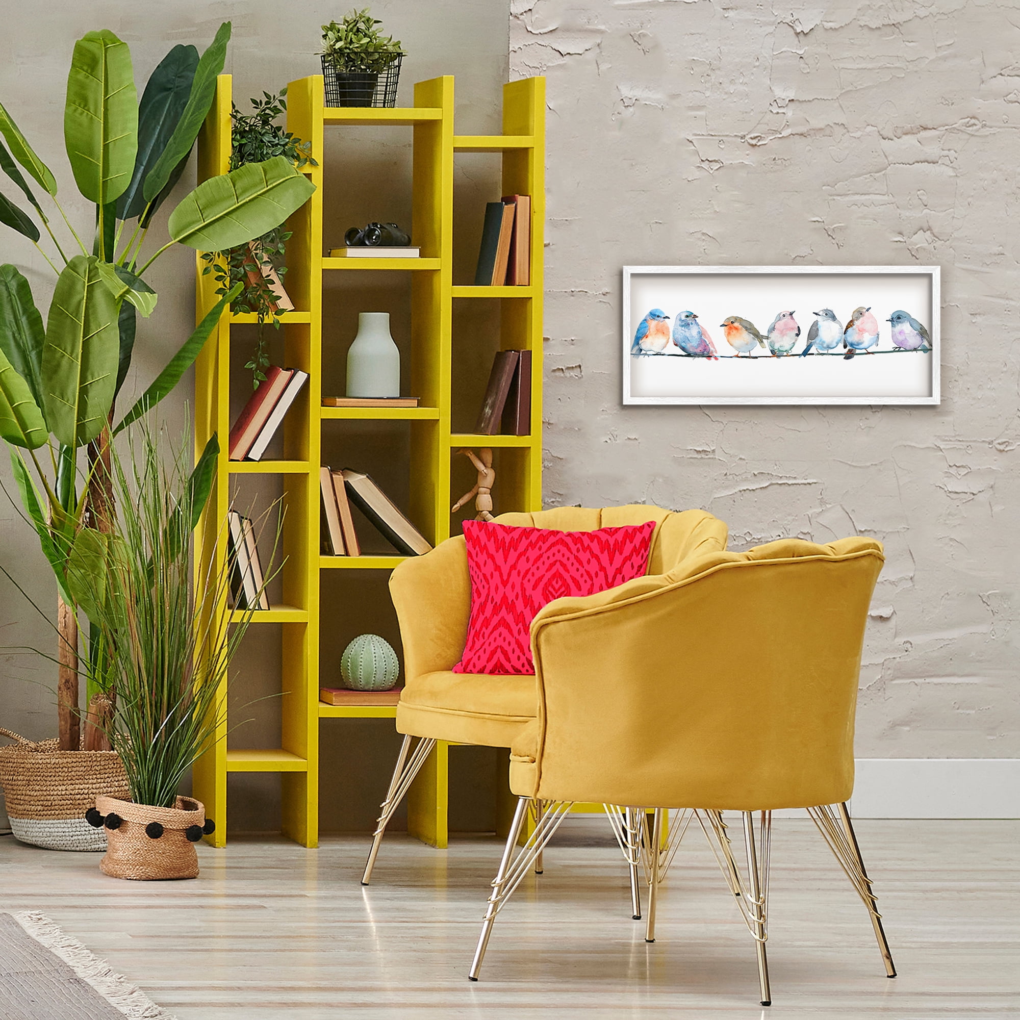 Stupell Industries Perching Pastel Birds White Framed Giclee Art, design by Lorenzo Collective