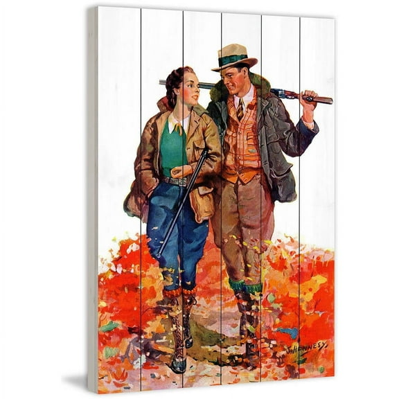 Marmont Hill "Hunting Couple" Painting Print on White Wood