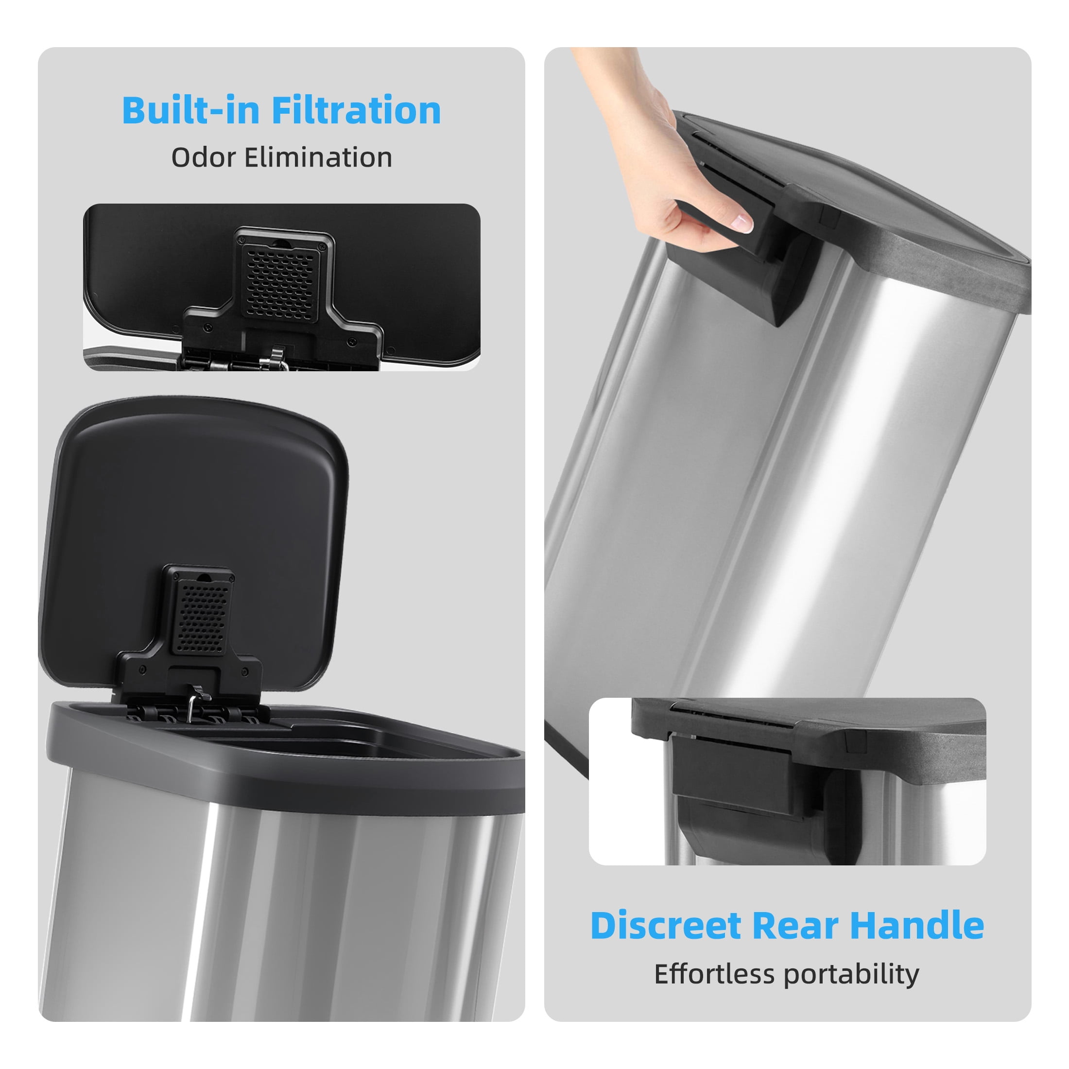 CONCETTA 21 Gallon Kitchen Trash Can with Lid, Stainless Steel Garbage Can with Soft-Close Lid & Foot Pedal for Home Office