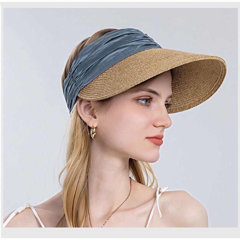 Foldable Straw Sun Visor Wide Brim Beach Hat Packable Ponytail Adjustable NEW Women Sun Visors Wide Brim Foldable Packable Ponytail  main image 4