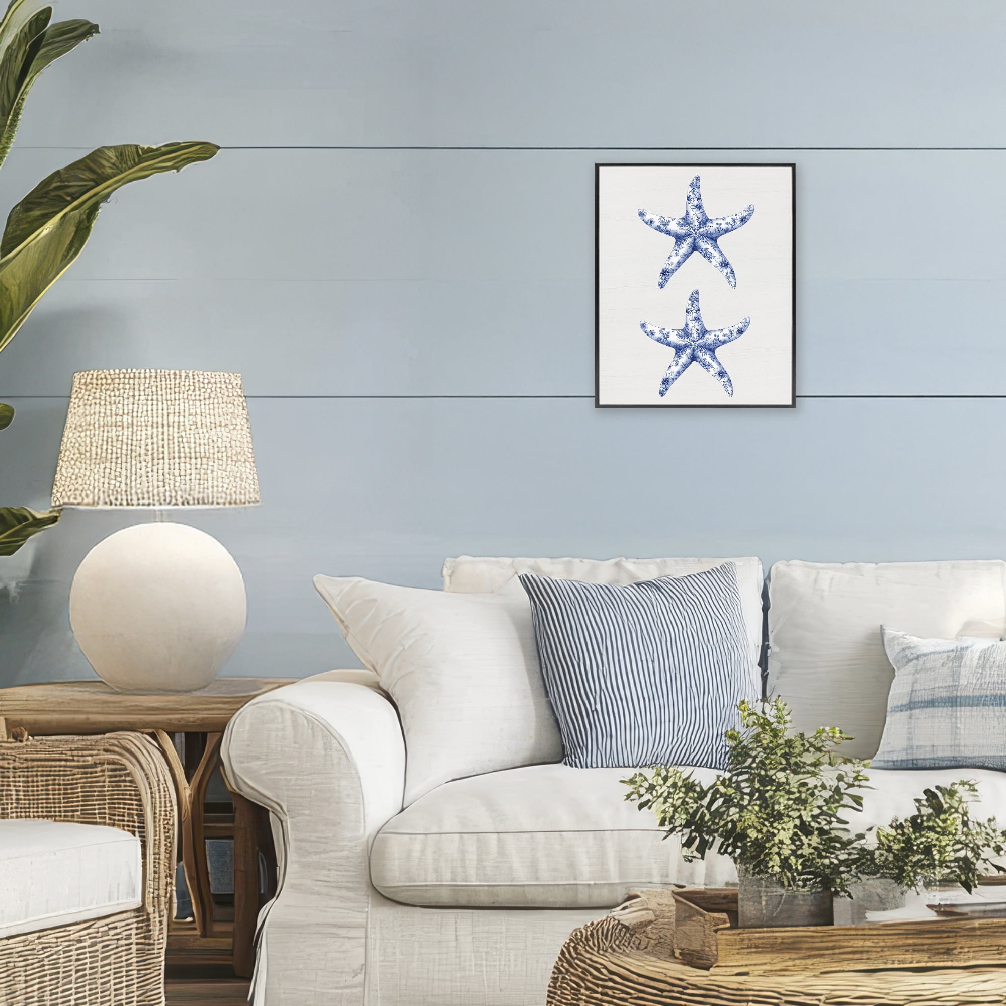 Vintage Toile Starfish Black Framed Giclee Art, design by Lettered and Lined