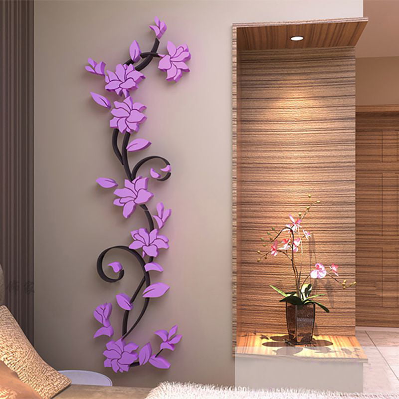 Mural Sticker 3D Decal Wall Mirror Tile Removable Room Flower Decor DIY Home Art 