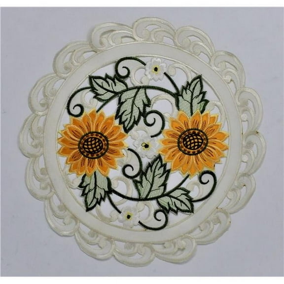 Sinobrite  8 in. Sunflower on Cream Fabric Doily