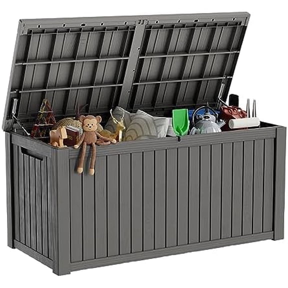 180 Gallon Waterproof Outdoor Storage Box,Resin Deck Box,Lockable Outside Storage Box Container for Patio Furniure,Garden,Tools (180 Gallon,Grey)$$Garden & Patio