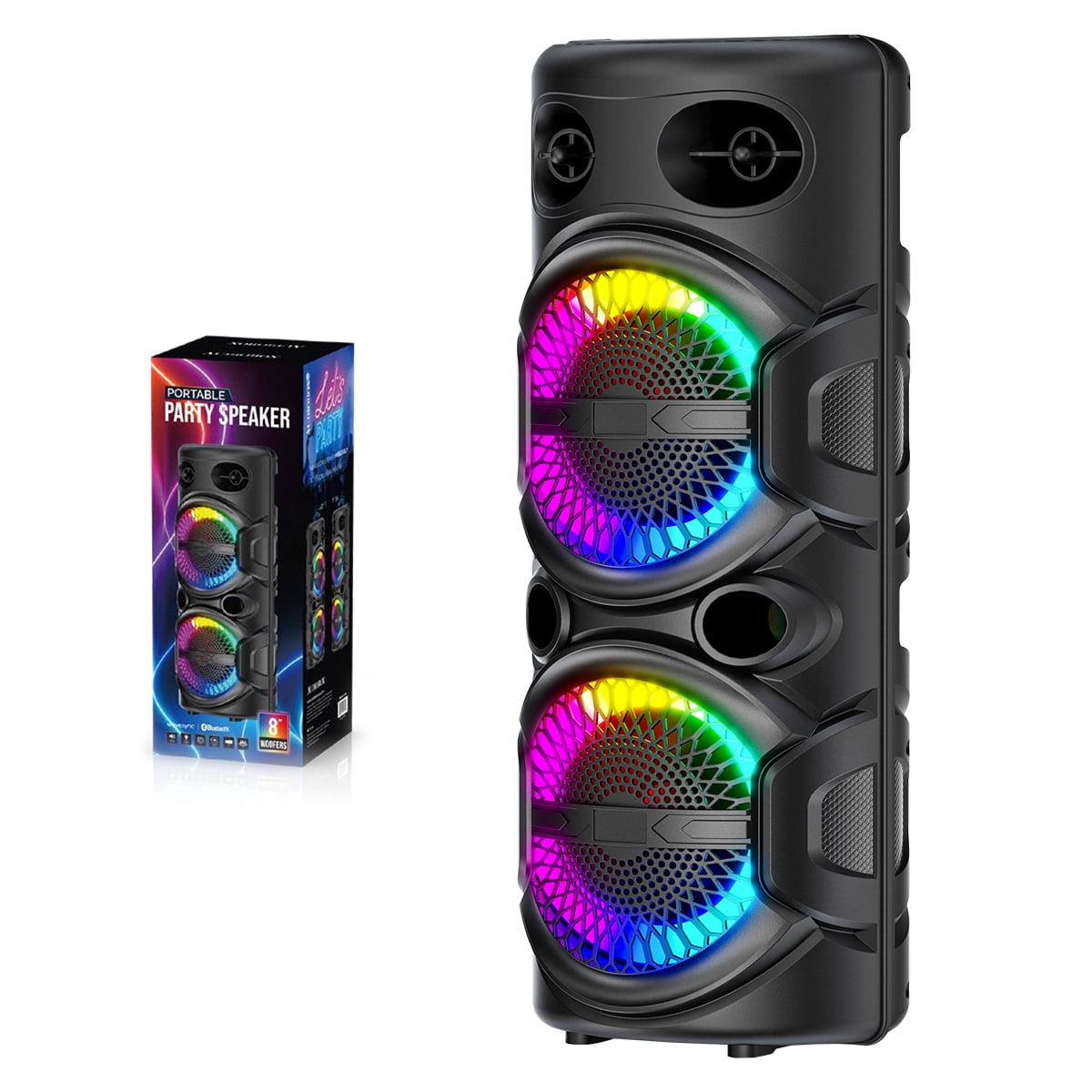 Lohoms Dual 8" Portable Bluetooth Speaker, Wireless Party PA Sound System Subwoofer Heavy Bass With Microphone Remote LED TWS FM