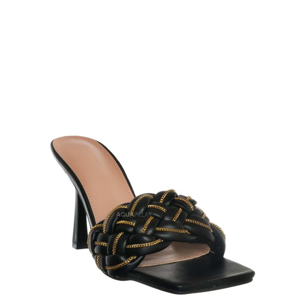 High Heel Braided Mule Women Slide In Sandal