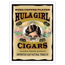 Hula Girl Brand Cigars - Kona Coffee Flavor - Aloha from Hawaii - Vintage Cigar Label by Hula Girl Store - Bamboo Fine Art 290gsm Paper (Unframed) 12x16in