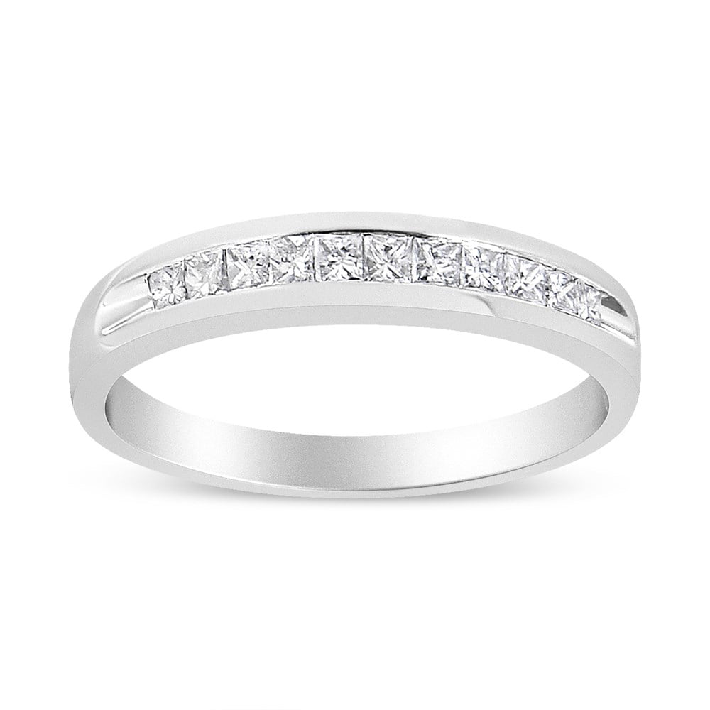 1/2cttw H-I Color I1-I2 Clarity Valentines Day Gifts 14k White Gold Princess Cut IGI Certified Diamond Wedding Band 