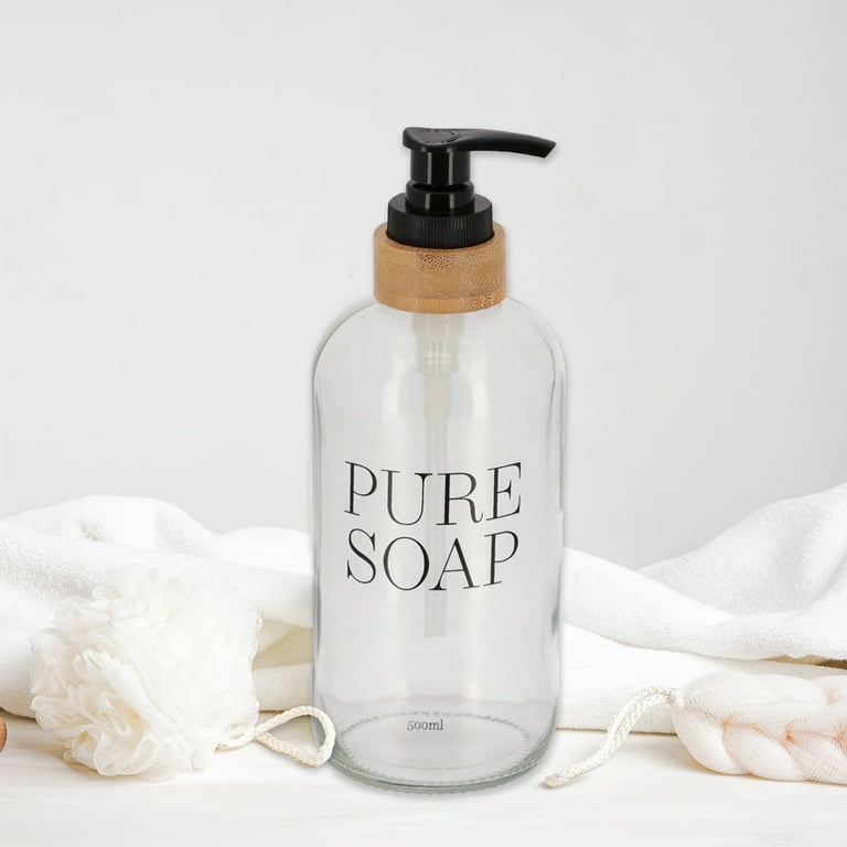 Glass and Bamboo Soap Dispenser Pure Soap 17 fl oz