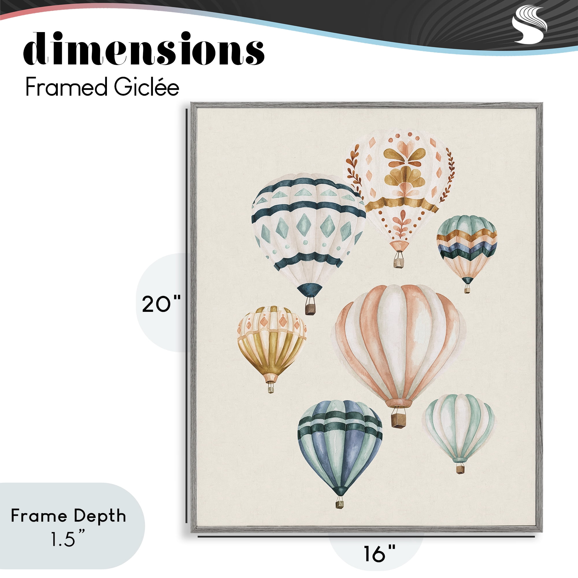 Stupell Industries Wanderlust Hot Air Balloons Gray Framed Giclee Art, design by Bethany Sandoval