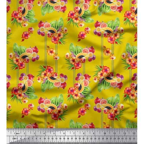 Soimoi Cotton Duck Fabric Flowers & Mix Fruits Print Fabric by Yard 42 Inch Wide