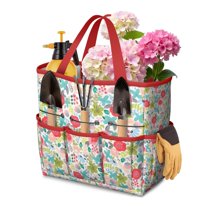 Garden Tool Bag,Pioneer Flower Floral Print Pattern Garden Tool Organizer,Garden Gifts,Waterproof Multi-Pocket Garden Tool Storage 11.8x5.5x11.4 Inch(Tools NOT Included)