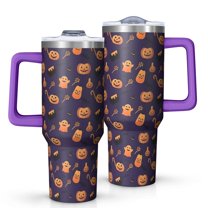 Halloween Treats Pattern Tumbler with Handle and Lid,40oz Double Wall Vacuum Insulated Tumbler,Cups Gift for Women and Men