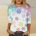 thumbnail image 2 of LEBONYARD Ladies' Christmas Printing Round Neck Sweatshirts Casual 3/4 Sleeve Loose Fit Top, 2 of 5