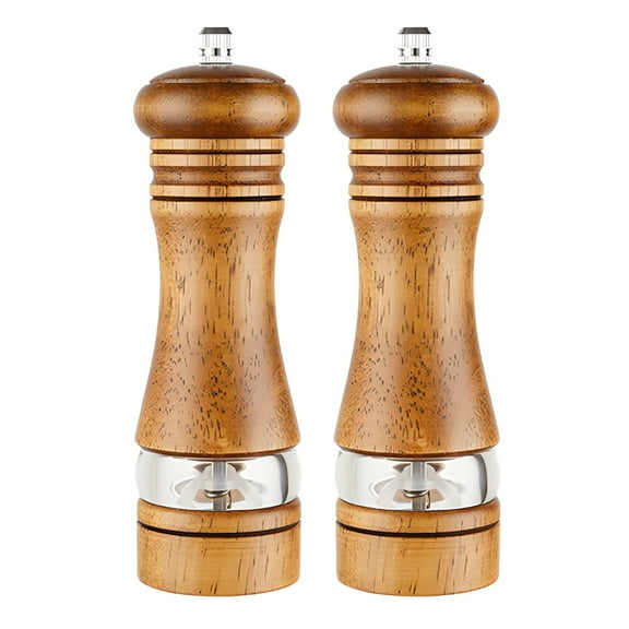 Oak Salt and Pepper Grinder Set, 6.6 in / 16.7 cm Adjustable Ceramic Core Shakers, Manual Wooden Spice Mill With Base, Ideal for Various Spices