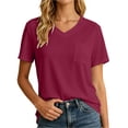 thumbnail image 2 of T Shirts for Women 2026 Summer Short Sleeve V Neck Casual Loose Plain Tshirts Work Blouse Basic Tees with Chest Pocket, 2 of 6