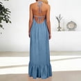 thumbnail image 7 of XAOFW Women's Summer Dresses Solid Color Sleeveless Halter Neck Backless Oversized Spaghetti Straps Cami Dress Evening Party Soft Breathable Sundress, 7 of 7