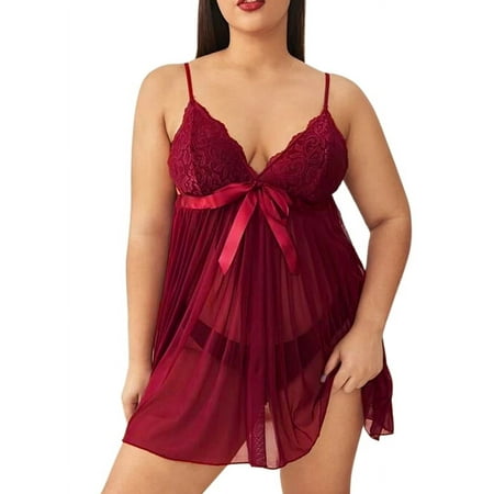 

Yolossia Womens Plus Size Lingerie Bralette Lace G-string Sleepwear Pajamas Nightdress