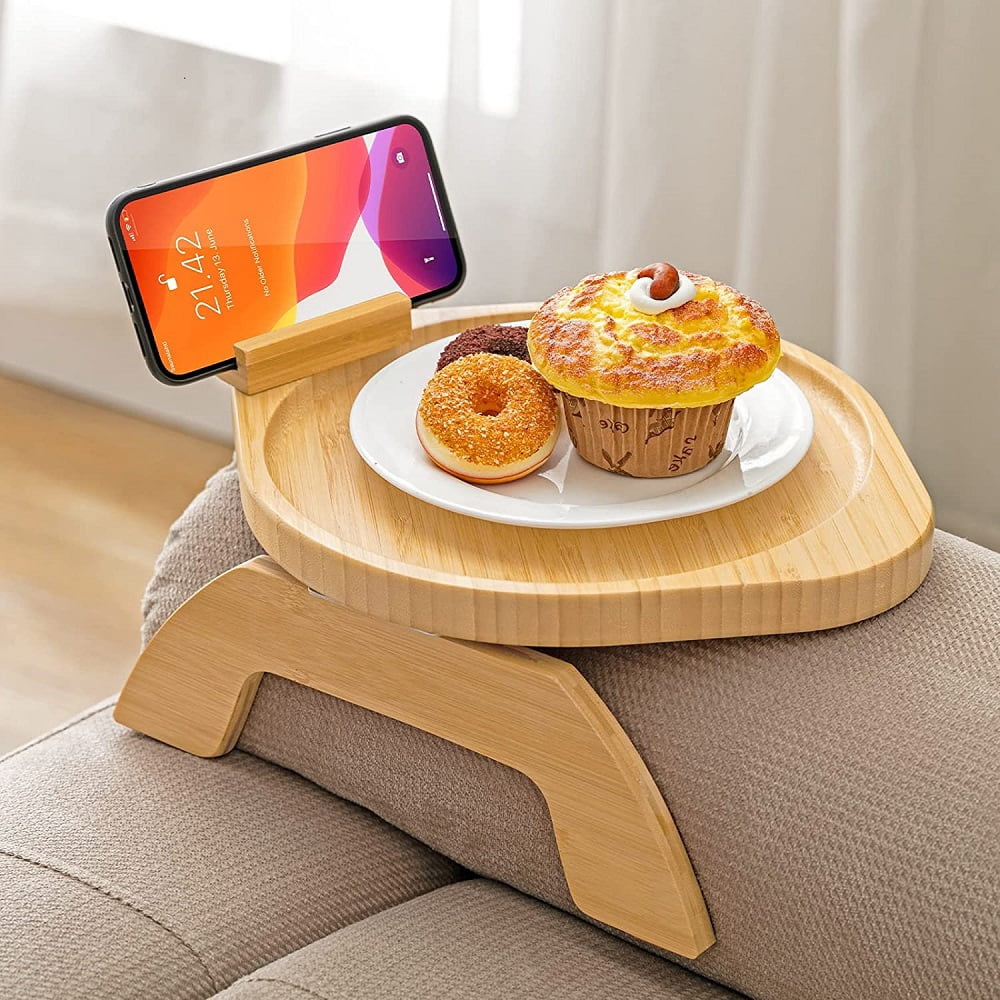Sofa Clip Tray, Couch Arm Table Foldable Couch Tray with Rotating Phone