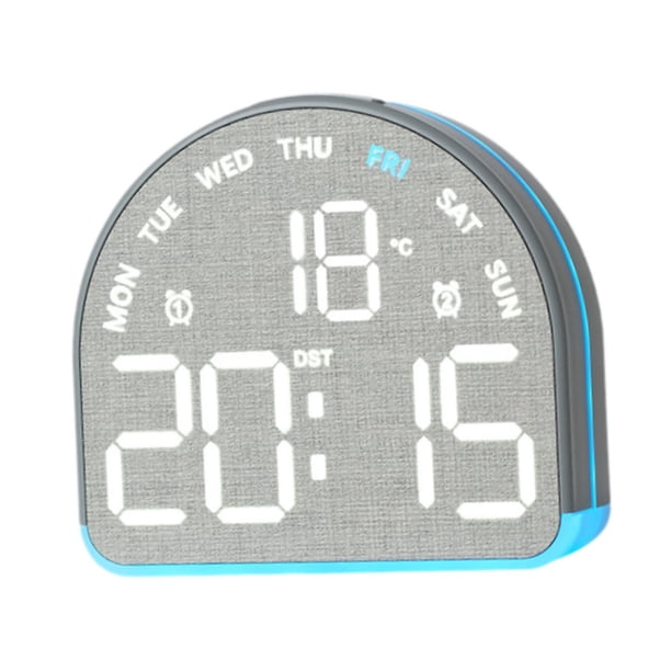 Reloj despertador digital de escritorio, compacto, versátil, con LED, moderno, para adultos. Gris