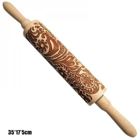

Bullpiano Embossing Baking Cookies Biscuit Fondant Wood Embossed Rolling Pin Christmas Rolling Pin Engraved Carved Kitchen Tools