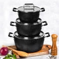 thumbnail image 2 of Granitestone Juego de ollas y sartenes negras antiadherentes, juego de 6 ollas de cocina apilables, ollas de cocina, revestimiento antiadherente, ollas de 5 qt, 3 qt y 1,5 qt con tapas, asas que se ma, 2 of 5