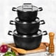 thumbnail image 2 of Granitestone Juego de ollas y sartenes negras antiadherentes, juego de 6 ollas de cocina apilables, ollas de cocina, revestimiento antiadherente, ollas de 5 qt, 3 qt y 1,5 qt con tapas, asas que se ma, 2 of 5