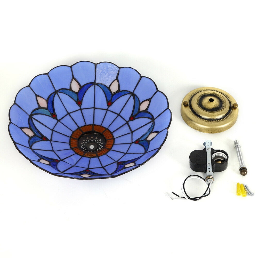 12"Tiffany Style Stained Glass Flush Mount Vintage Ceiling Light Lamp Fixture