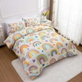 thumbnail image 3 of 3 Piece Kids Rainbow Comforter Set Cartoon Love Hearts Suns and Stars Bedding Set for Girls Boys Kids Twin Beige, 3 of 8