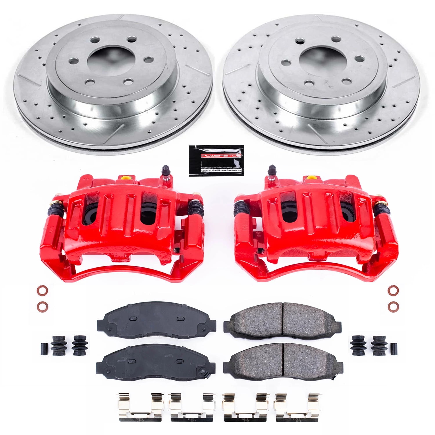 PowerStop Front Z23 Evolution Sport Brake Pad and Rotor Kit with Red Powder Coated Calipers Fits: DODGE Select Models KC2187