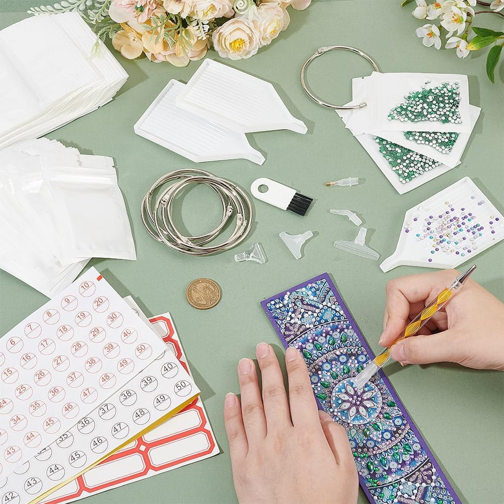 Diamond Art Painting Storage Bag Art Beads Accessories Bead Organizer Tool Kit with Paper Blank Sticker Plastic Painting Point Drill Pen Iron Loose Leaf Book Binder Hinged Rings