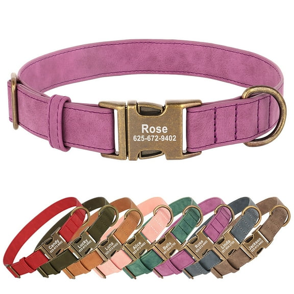 Pet Artist Custom PU Leather Dog Collars Soft Personalized Pet Name Number Brass Buckle